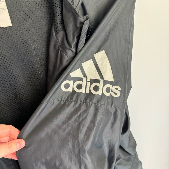 ADIDAS Black Lightweight Hooded Vented Zip Up Windbreaker Jacket Men 2XL Active - Picture 4 of 10